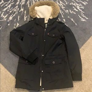 LEVI Faux fur hooded coat